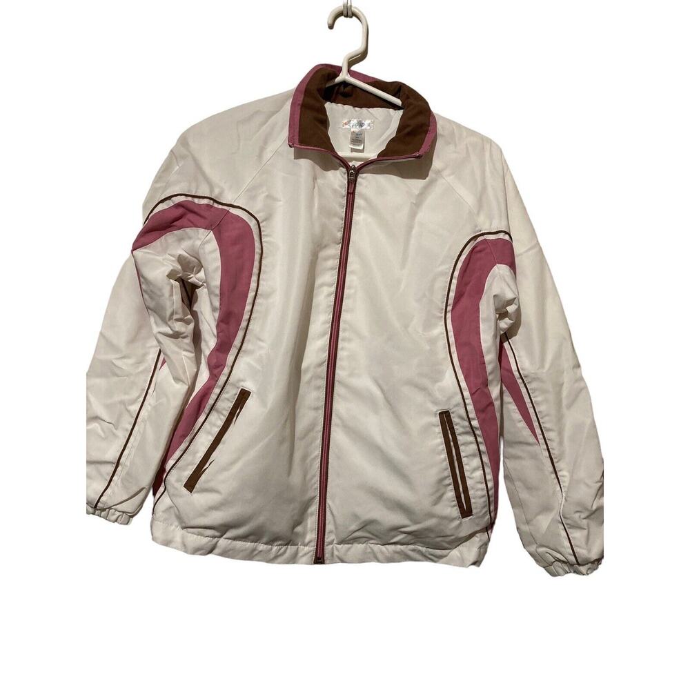 Vintage 80/90s Bold Spirit Windbreaker‎ Jacket Women's Medium White Brown Pink